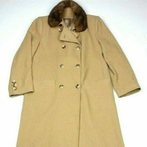 Fleurette Camel Hair Fox Fur Collar Coat sz 10
